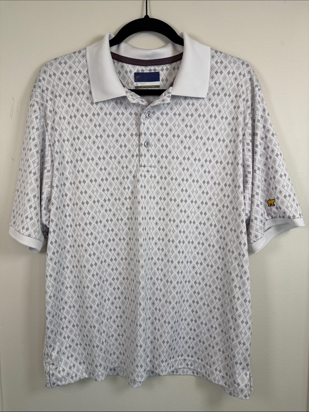 Jack Nicklaus Golf Polo XL White Geometric Print StayDry Moisture Wicking Golf